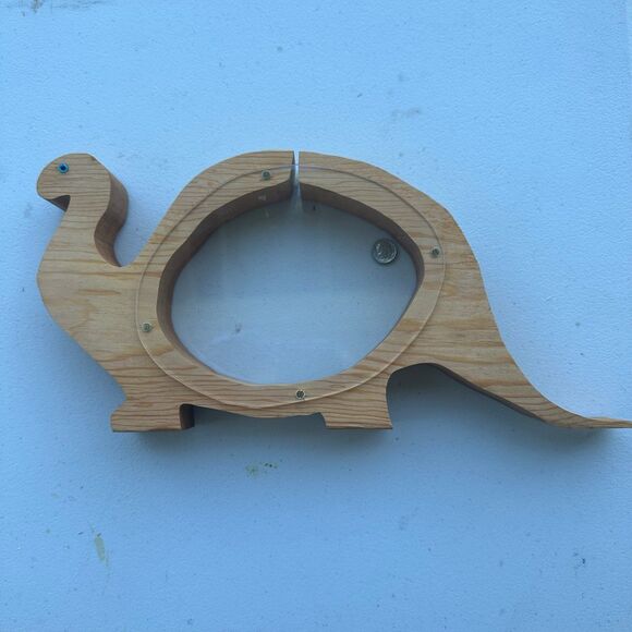 Wood Artistry Wooden Brontosaurus Dinosaur Clear Acrylic Tummy Coin Piggy Bank - Picture 3 of 5